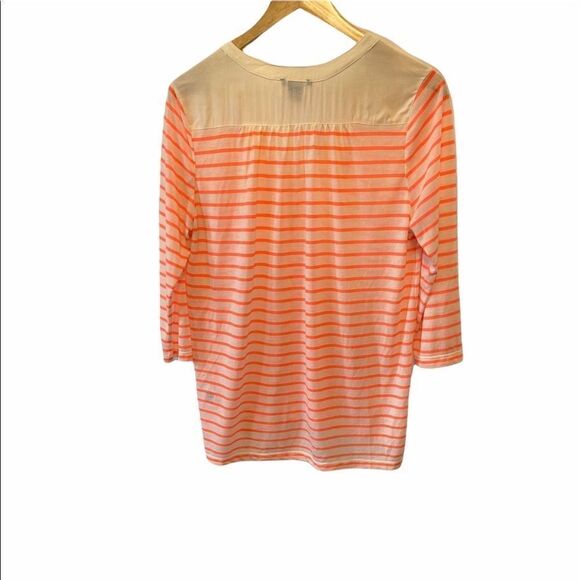H&M Coral&Tan Semi Sheer Striped Light Top M - Picture 3 of 8